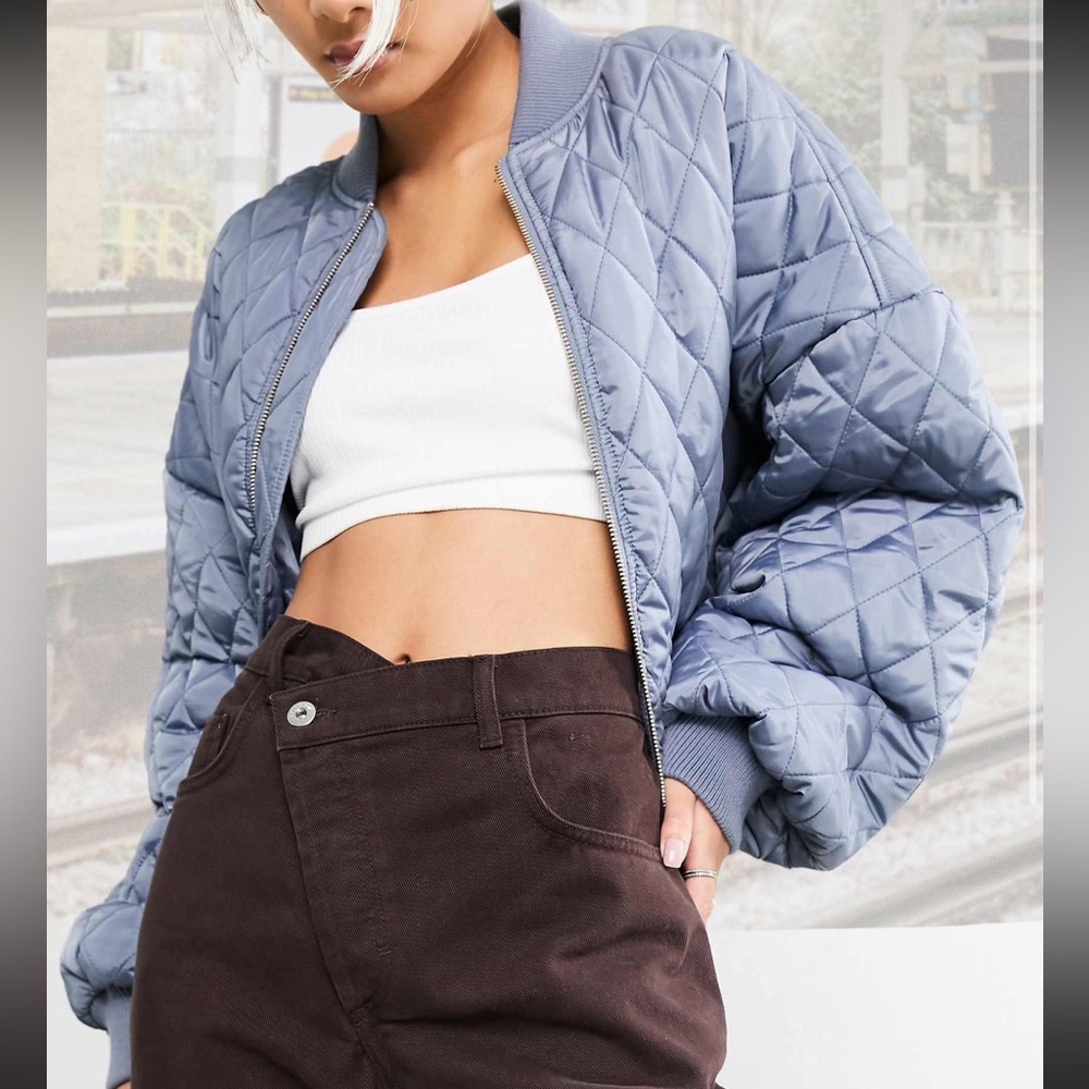 Collusion Powder Blue Silky Quilted Bomber